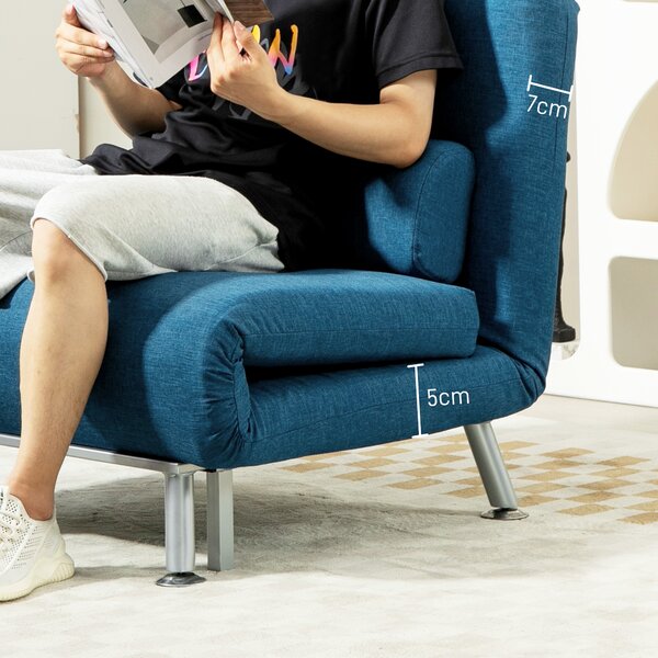 HOMCOM Single Sofa Bed, 1 Person Sleeper Foldable Lounge with Pillow & Cat Scratch Resistant Fabric, Cat Scratch Anti, Blue Aosom UK