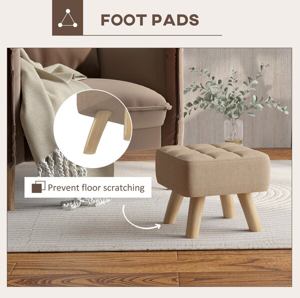 HOMCOM Modern Tufted Footstool, Fabric Foot Stool with Rubber Wood Legs, Padded Seat, for Living Room, Bedroom, Entryway, Light Brown Aosom UK