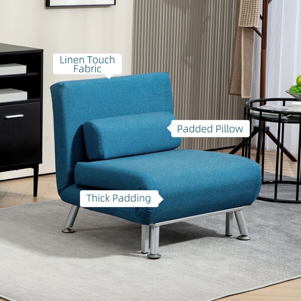 HOMCOM Single Sofa Bed, 1 Person Sleeper Foldable Lounge with Pillow & Cat Scratch Resistant Fabric, Cat Scratch Anti, Blue Aosom UK