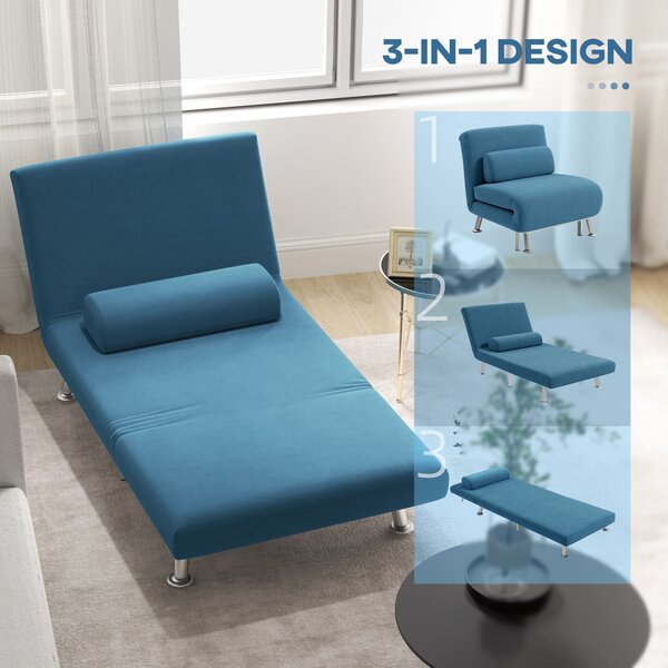HOMCOM Single Sofa Bed, 1 Person Sleeper Foldable Lounge with Pillow, Blue Aosom UK