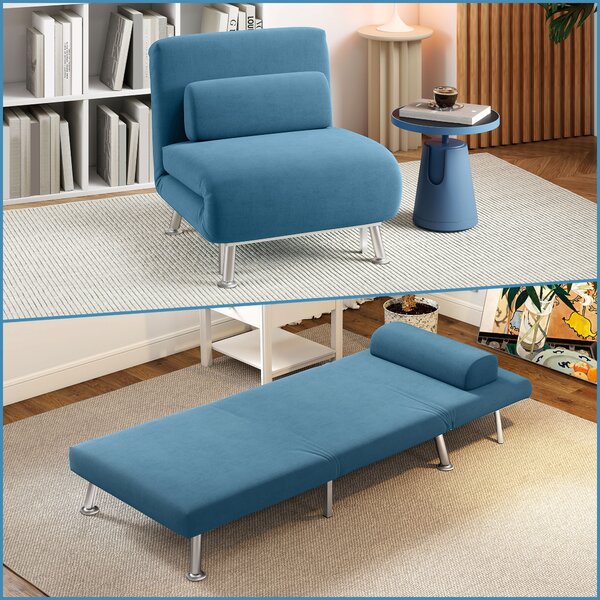 HOMCOM Single Sofa Bed, 1 Person Sleeper Foldable Lounge with Pillow, Blue Aosom UK