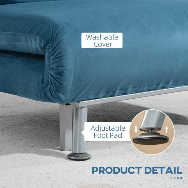 HOMCOM Single Sofa Bed, 1 Person Sleeper Foldable Lounge with Pillow, Blue Aosom UK
