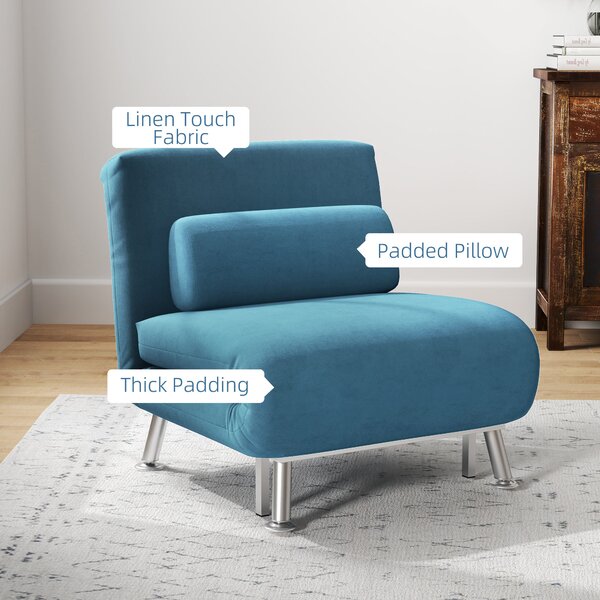 HOMCOM Single Sofa Bed, 1 Person Sleeper Foldable Lounge with Pillow, Blue Aosom UK