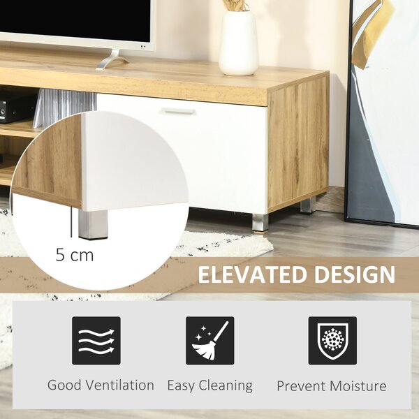 HOMCOM Modern TV Unit, TV Cabinet for TVs up to 90 Inches, Entertainment Center with Drawer Shelf for Living Room, Bedroom, Oak and White