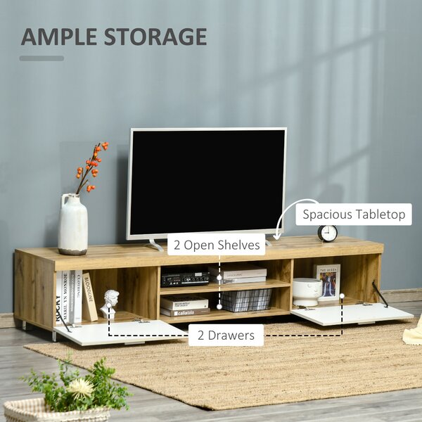 HOMCOM Modern TV Unit, TV Cabinet for TVs up to 90 Inches, Entertainment Center with Drawer Shelf for Living Room, Bedroom, Oak and White