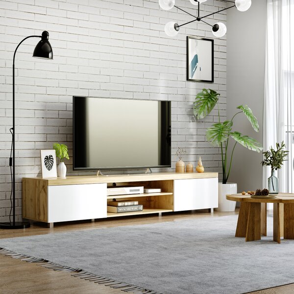 HOMCOM Modern TV Unit, TV Cabinet for TVs up to 90 Inches, Entertainment Center with Drawer Shelf for Living Room, Bedroom, Oak and White