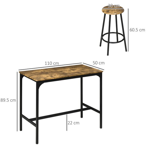 HOMCOM Five-Piece Industrial-Style Bar Table Set - Brown/Black Aosom UK