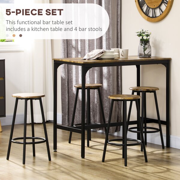 HOMCOM Five-Piece Industrial-Style Bar Table Set - Brown/Black Aosom UK
