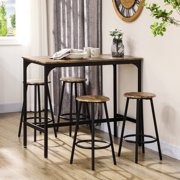 HOMCOM Five-Piece Industrial-Style Bar Table Set - Brown/Black Aosom UK