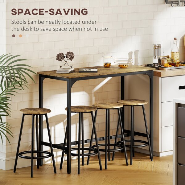 HOMCOM Five-Piece Industrial-Style Bar Table Set - Brown/Black Aosom UK