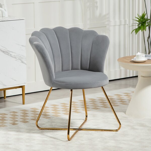 HOMCOM Velvet-Feel Lotus Petal Accent Chair - Grey Aosom UK