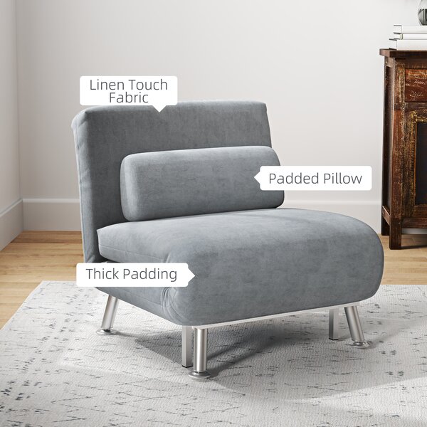 HOMCOM Single Sofa Bed, 1 Person Sleeper Foldable Lounge with Pillow, Grey Aosom UK