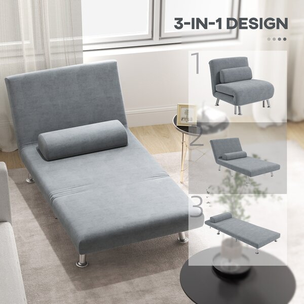 HOMCOM Single Sofa Bed, 1 Person Sleeper Foldable Lounge with Pillow, Grey Aosom UK