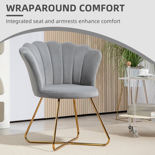HOMCOM Velvet-Feel Lotus Petal Accent Chair - Grey Aosom UK