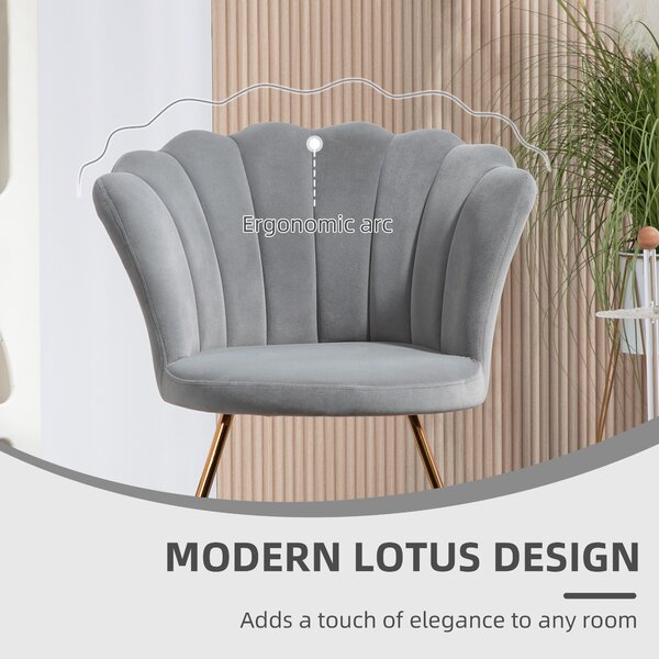 HOMCOM Velvet-Feel Lotus Petal Accent Chair - Grey Aosom UK