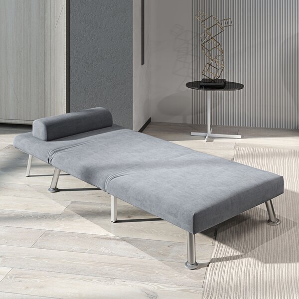 HOMCOM Single Sofa Bed, 1 Person Sleeper Foldable Lounge with Pillow, Grey Aosom UK