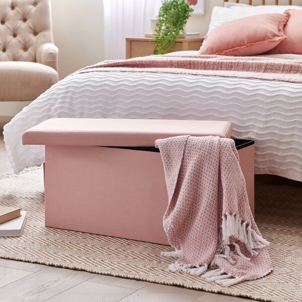 Faux Linen Rectangular Ottoman