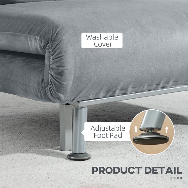HOMCOM Single Sofa Bed, 1 Person Sleeper Foldable Lounge with Pillow, Grey Aosom UK