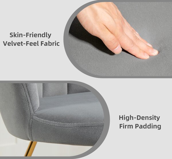 HOMCOM Velvet-Feel Lotus Petal Accent Chair - Grey Aosom UK