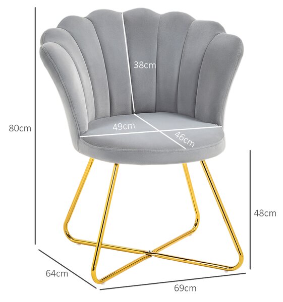 HOMCOM Velvet-Feel Lotus Petal Accent Chair - Grey Aosom UK