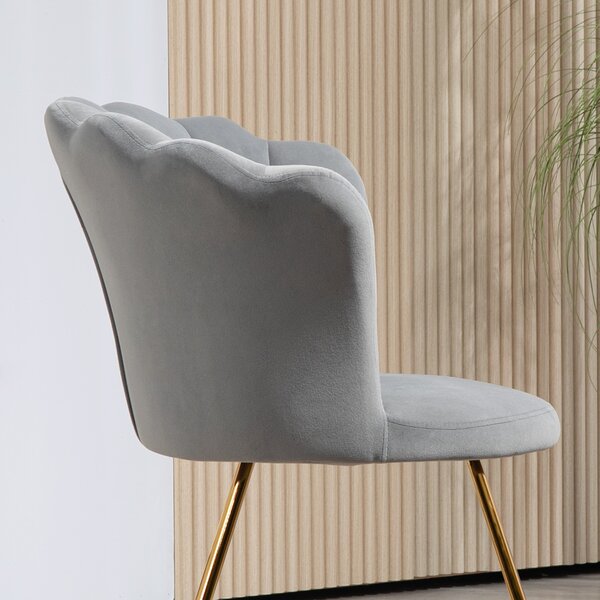 HOMCOM Velvet-Feel Lotus Petal Accent Chair - Grey Aosom UK