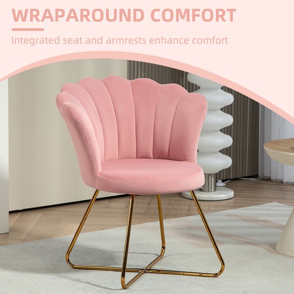 HOMCOM Velvet-Feel Lotus Petal Accent Chair - Pink Aosom UK