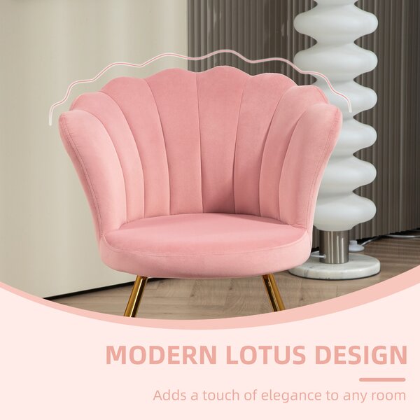 HOMCOM Velvet-Feel Lotus Petal Accent Chair - Pink Aosom UK