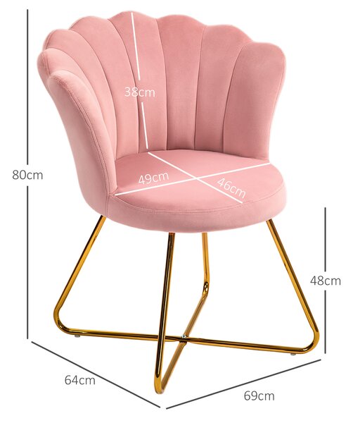 HOMCOM Velvet-Feel Lotus Petal Accent Chair - Pink Aosom UK