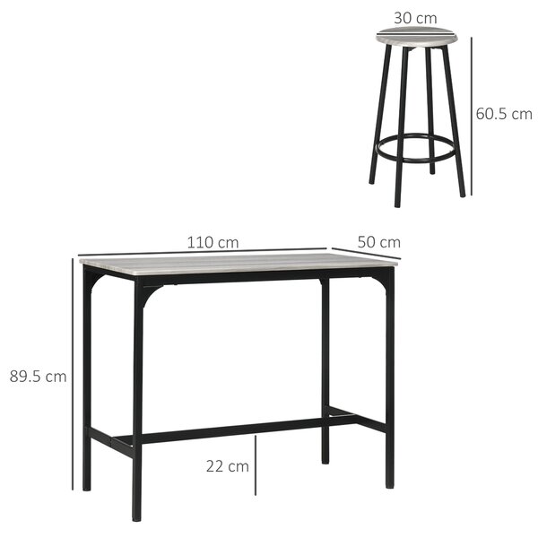 HOMCOM Five-Piece Industrial-Style Bar Table Set - Grey/Black Aosom UK