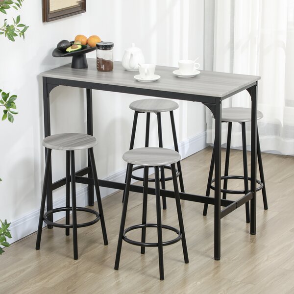 HOMCOM Five-Piece Industrial-Style Bar Table Set - Grey/Black Aosom UK