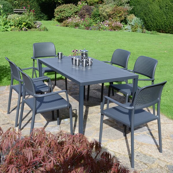 Cube Dining Table with 6 Bora Chair Set Anthracite