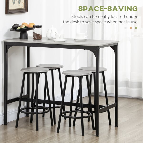 HOMCOM Five-Piece Industrial-Style Bar Table Set - Grey/Black Aosom UK