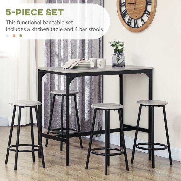 HOMCOM Five-Piece Industrial-Style Bar Table Set - Grey/Black Aosom UK