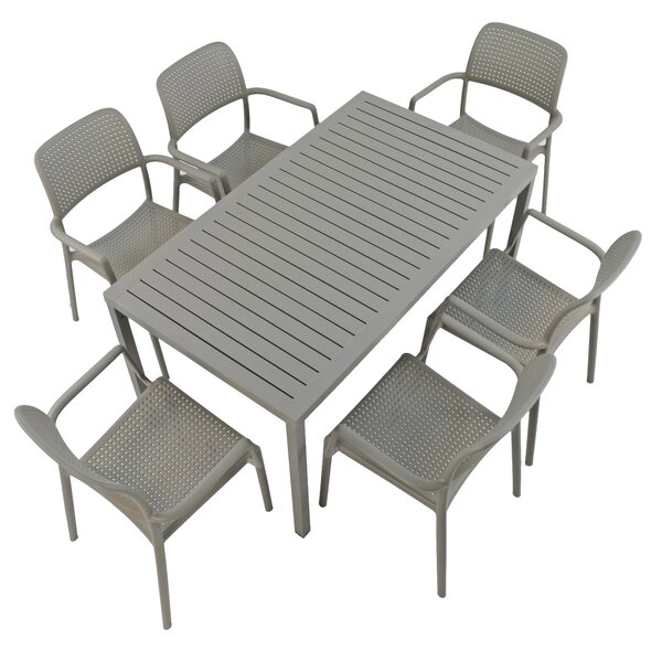 Cube Dining Table with 6 Bora Chair Set Turtle Dove