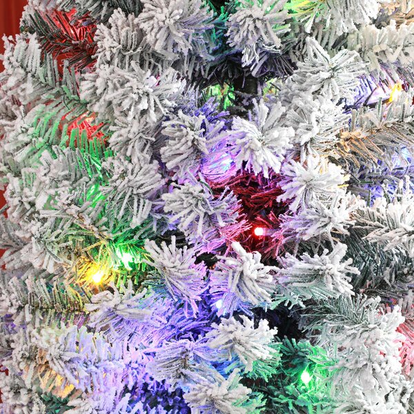 HOMCOM 7' Artificial Prelit Christmas Trees Holiday Décor with Colourful LED Lights, Flocked Tips, Berry, Pine Cone Aosom UK