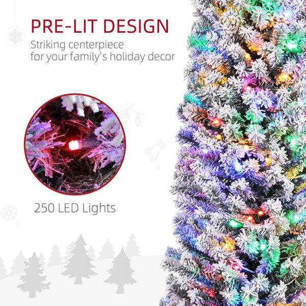 HOMCOM 7' Artificial Prelit Christmas Trees Holiday Décor with Colourful LED Lights, Flocked Tips, Berry, Pine Cone Aosom UK