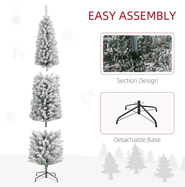 HOMCOM 7' Artificial Prelit Christmas Trees Holiday Décor with Colourful LED Lights, Flocked Tips, Berry, Pine Cone Aosom UK