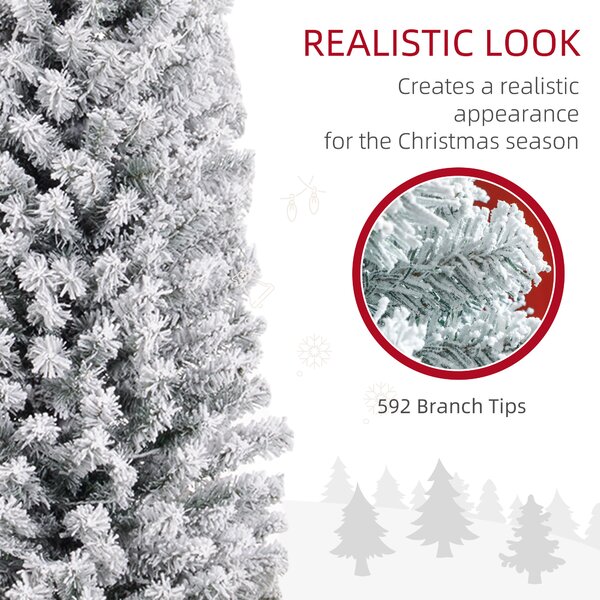 HOMCOM 7' Artificial Prelit Christmas Trees Holiday Décor with Colourful LED Lights, Flocked Tips, Berry, Pine Cone Aosom UK