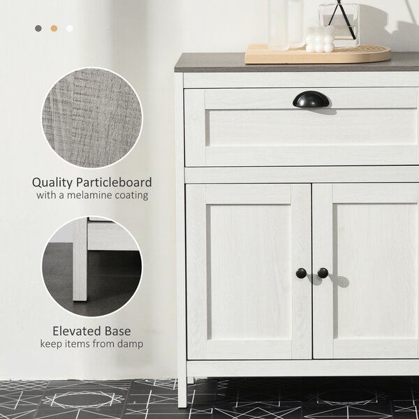 Kleankin Bathroom Floor Cabinet, Freestanding Storage Cupboard with Drawer, Double Door Cabinet and Adjustable Shelf, White