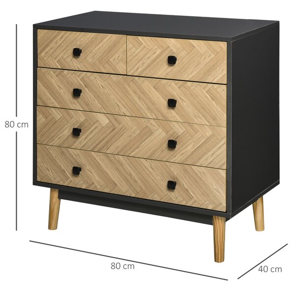 HOMCOM Chest of Drawers, 5-Drawer Storage Cabinet with Metal Handles, Freestanding Dresser for Bedroom or Living Room