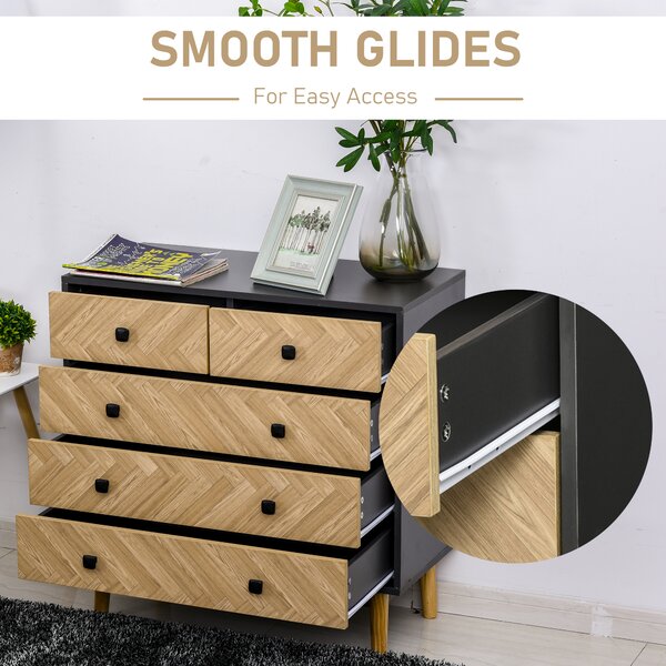 HOMCOM Chest of Drawers, 5-Drawer Storage Cabinet with Metal Handles, Freestanding Dresser for Bedroom or Living Room