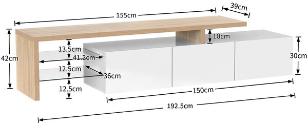 White TV Cabinet with Adjustable LED Light and Storage Shelves, TV Sideboard with High-Gloss Finish for Bedroom, 192.5x39x42 cm, White Aosom.UK