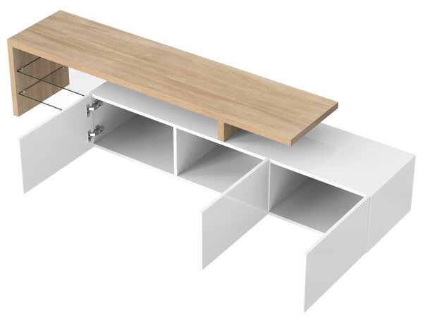White TV Cabinet with Adjustable LED Light and Storage Shelves, TV Sideboard with High-Gloss Finish for Bedroom, 192.5x39x42 cm, White Aosom.UK