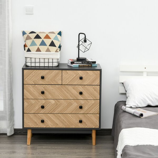 HOMCOM Chest of Drawers, 5-Drawer Storage Cabinet with Metal Handles, Freestanding Dresser for Bedroom or Living Room