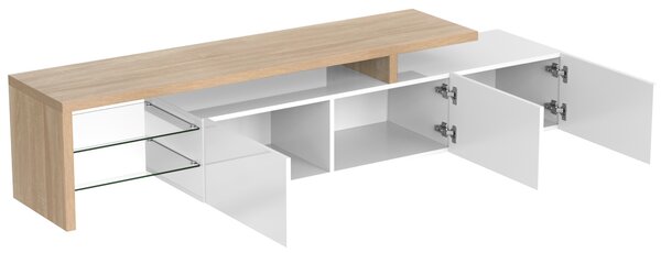 White TV Cabinet with Adjustable LED Light and Storage Shelves, TV Sideboard with High-Gloss Finish for Bedroom, 192.5x39x42 cm, White Aosom.UK