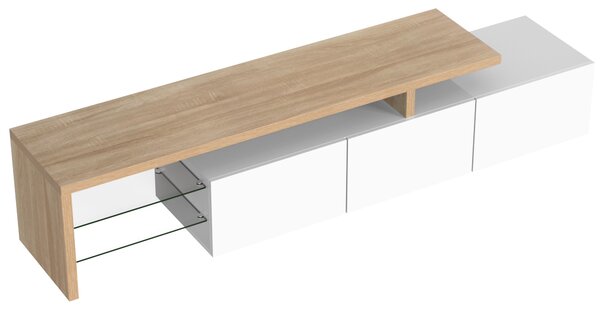 White TV Cabinet with Adjustable LED Light and Storage Shelves, TV Sideboard with High-Gloss Finish for Bedroom, 192.5x39x42 cm, White Aosom.UK