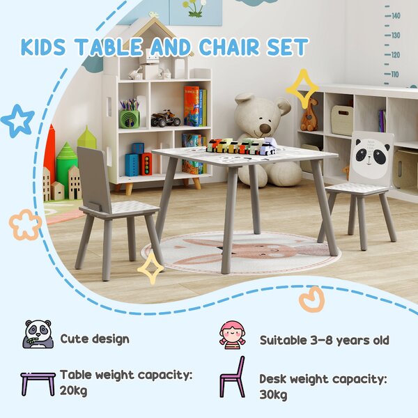 ZONEKIZ Kids Table and Chair Set, Toddler Table with 2 Chairs, Toddler Furniture Set, for Ages 3-8 Years - Grey Aosom UK