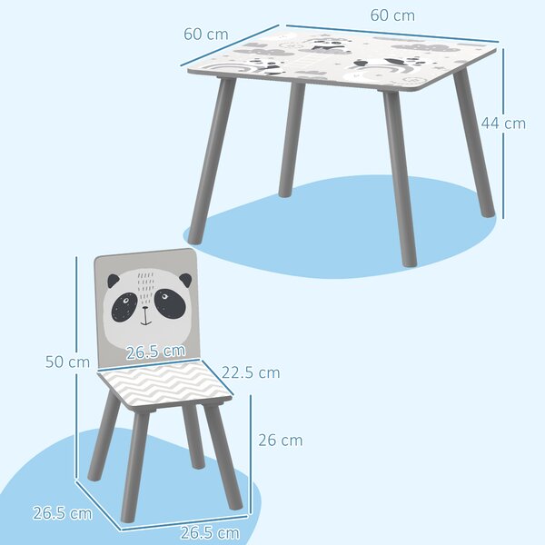 ZONEKIZ Kids Table and Chair Set, Toddler Table with 2 Chairs, Toddler Furniture Set, for Ages 3-8 Years - Grey Aosom UK