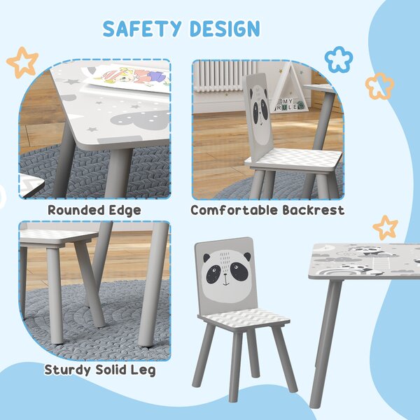 ZONEKIZ Kids Table and Chair Set, Toddler Table with 2 Chairs, Toddler Furniture Set, for Ages 3-8 Years - Grey Aosom UK