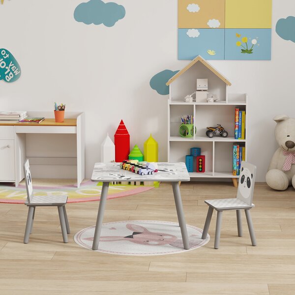 ZONEKIZ Kids Table and Chair Set, Toddler Table with 2 Chairs, Toddler Furniture Set, for Ages 3-8 Years - Grey Aosom UK